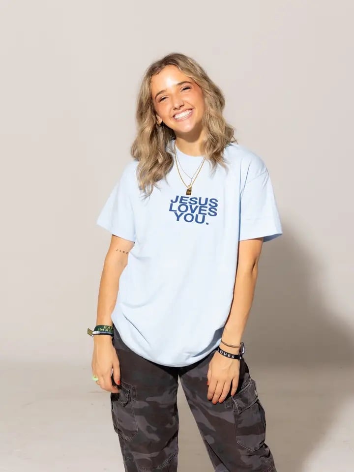T-Shirt - Jesus Loves You (Light Blue - Adult Large)