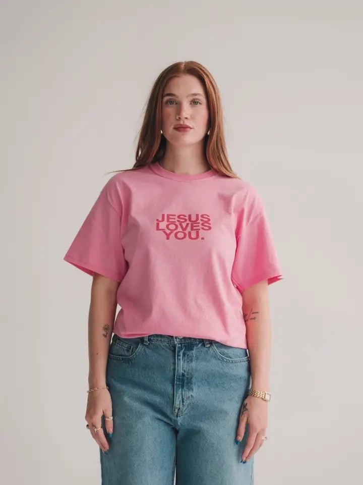 T-Shirt - Jesus Loves You (Pink Clay - Adult Medium)